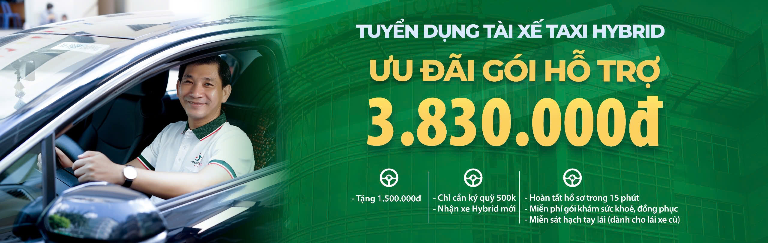 Tuyển dụng tài xế Taxi Hybrid, làm hồ sơ nhanh trong 15 phút