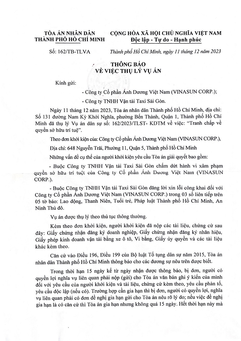 Thông cáo báo chí - Cảnh báo về vấn nạn giả mạo TAXI VINASUN và lừa dạt khách hàng